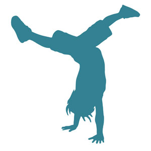 Illustration of a child performing a handstand. 