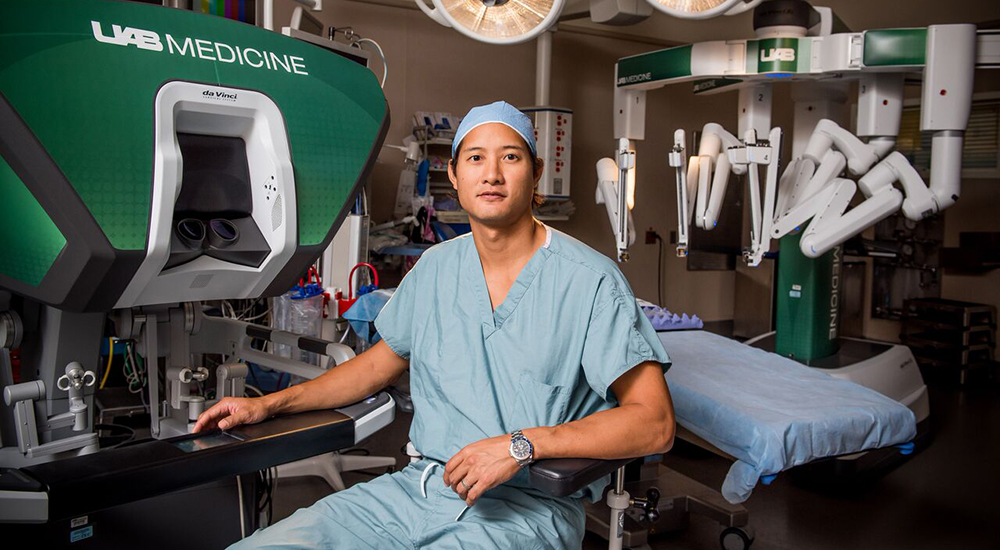 Dr. Benjamin Wei showcases the robotic tools used by surgeons in the Division of Cardiothoracic Surgery.