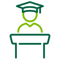Graphic of a graduating student standing at a podium