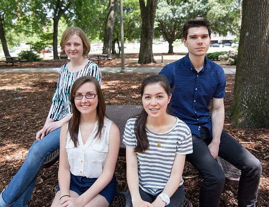Honors Neuroscience Summer Research Academy students in School of Medicine labs, from left to right: Stacey Niver, Haley Edwards, Courtney Walker, Ben Boros