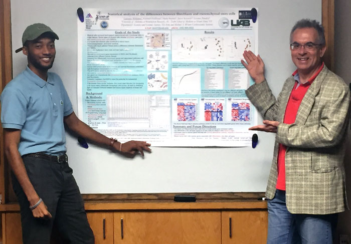 Lamario Williams (Senior, double major Physics and Biomedical Sciences) with Dr. Ilias Perakis, Professor and Chair, UAB Department of Physics. 
