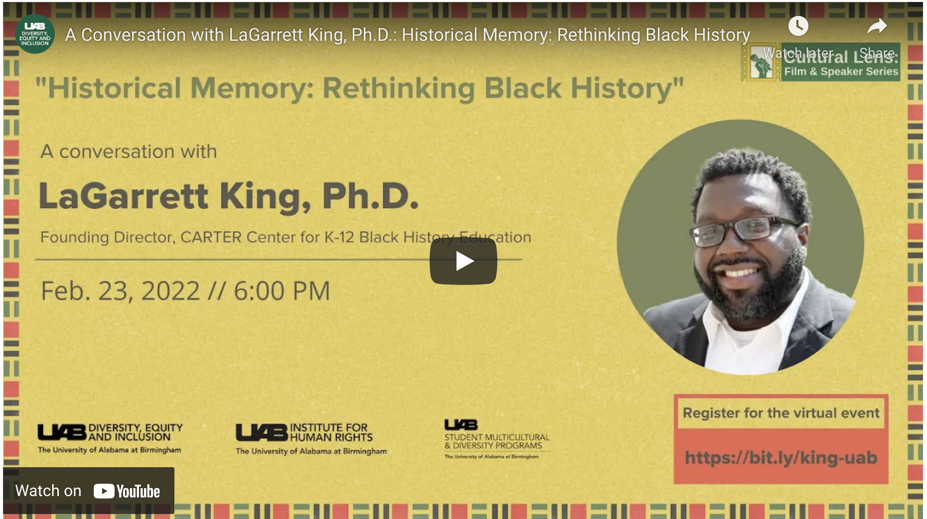 A Conversation with LaGarrett King, Ph.D.: Historical Memory: Rethinking Black History