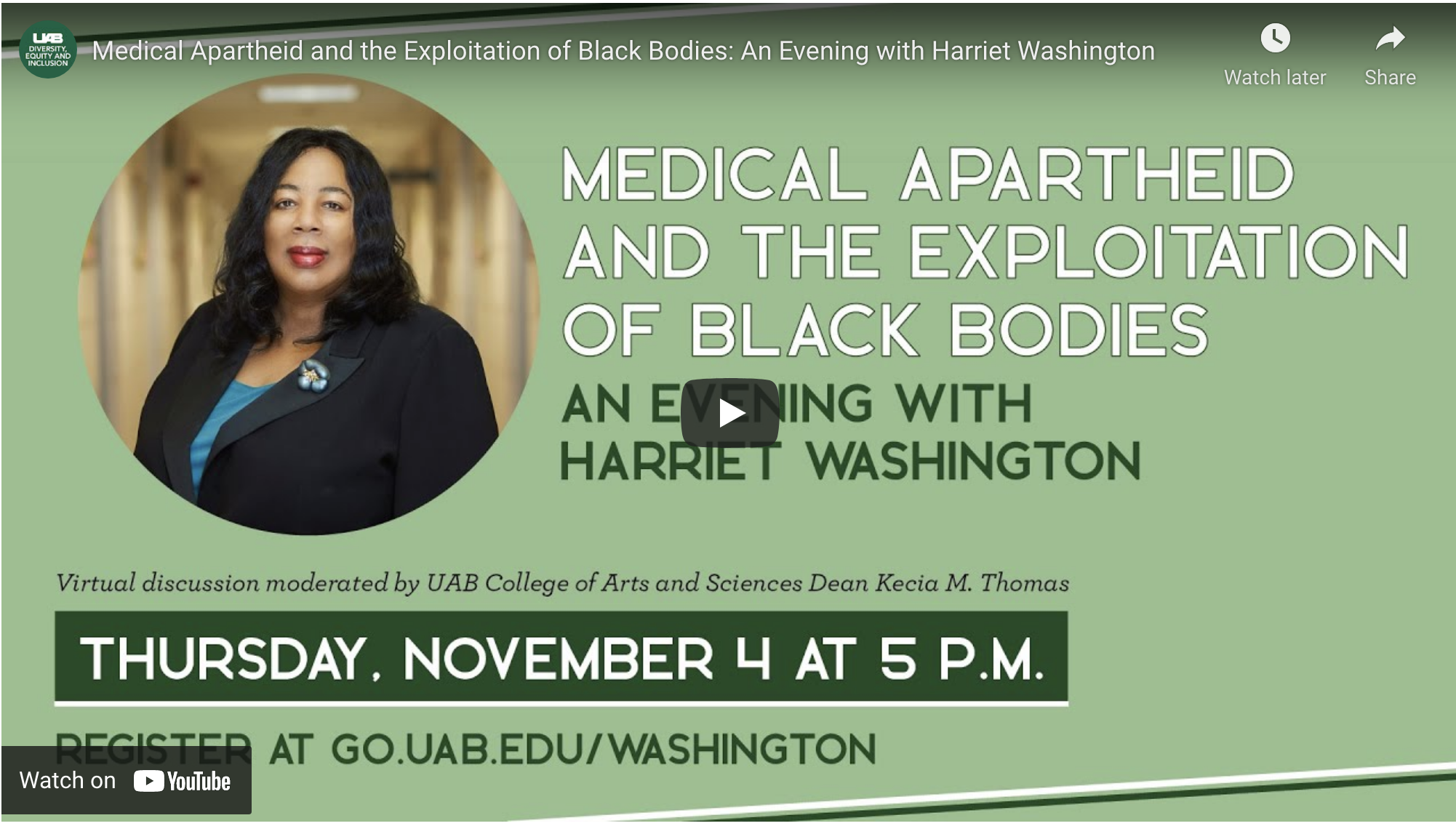 Medical Apartheid and the Exploitation of Black Bodies: An Evening with Harriet Washington