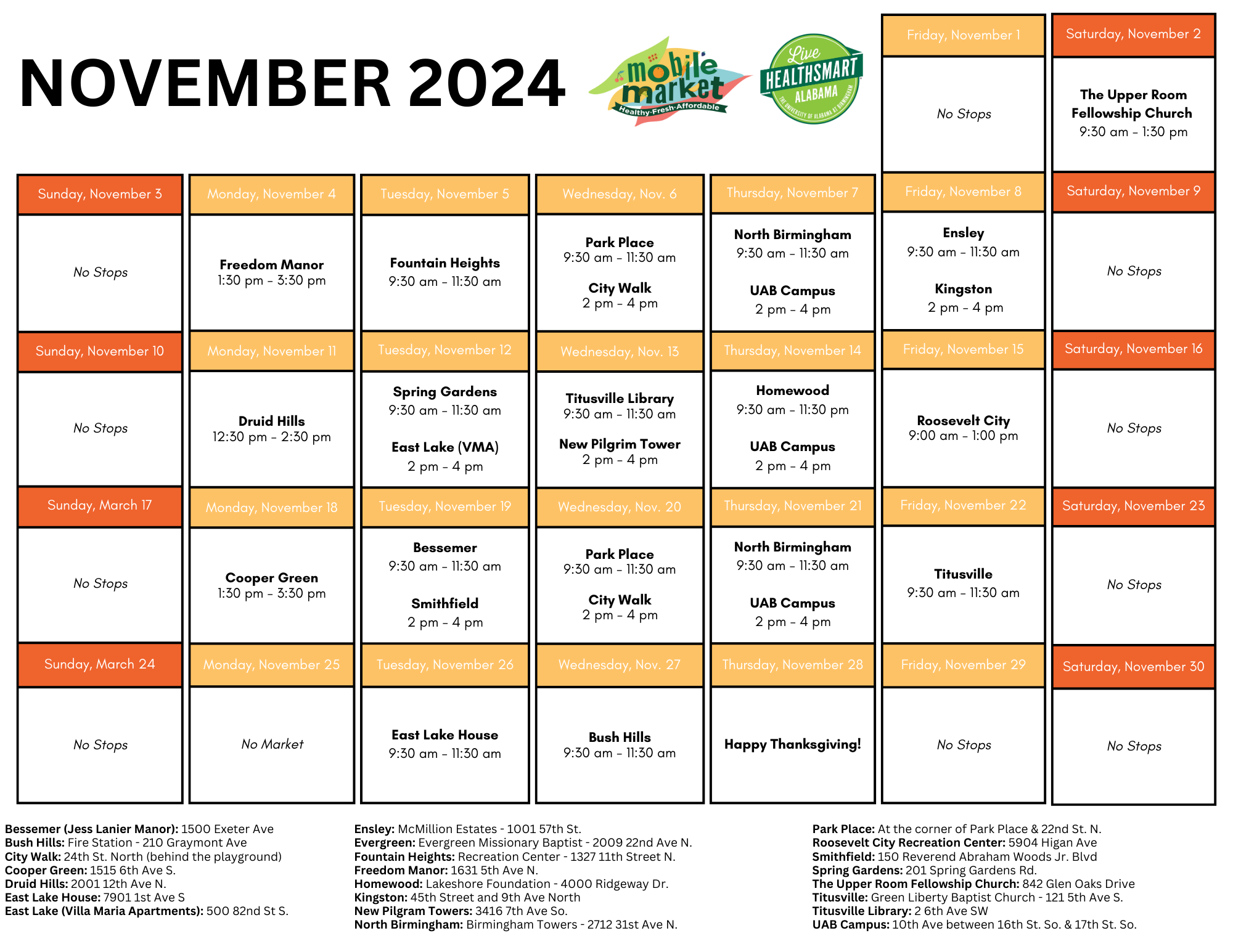 Mobile Market Van Schedule