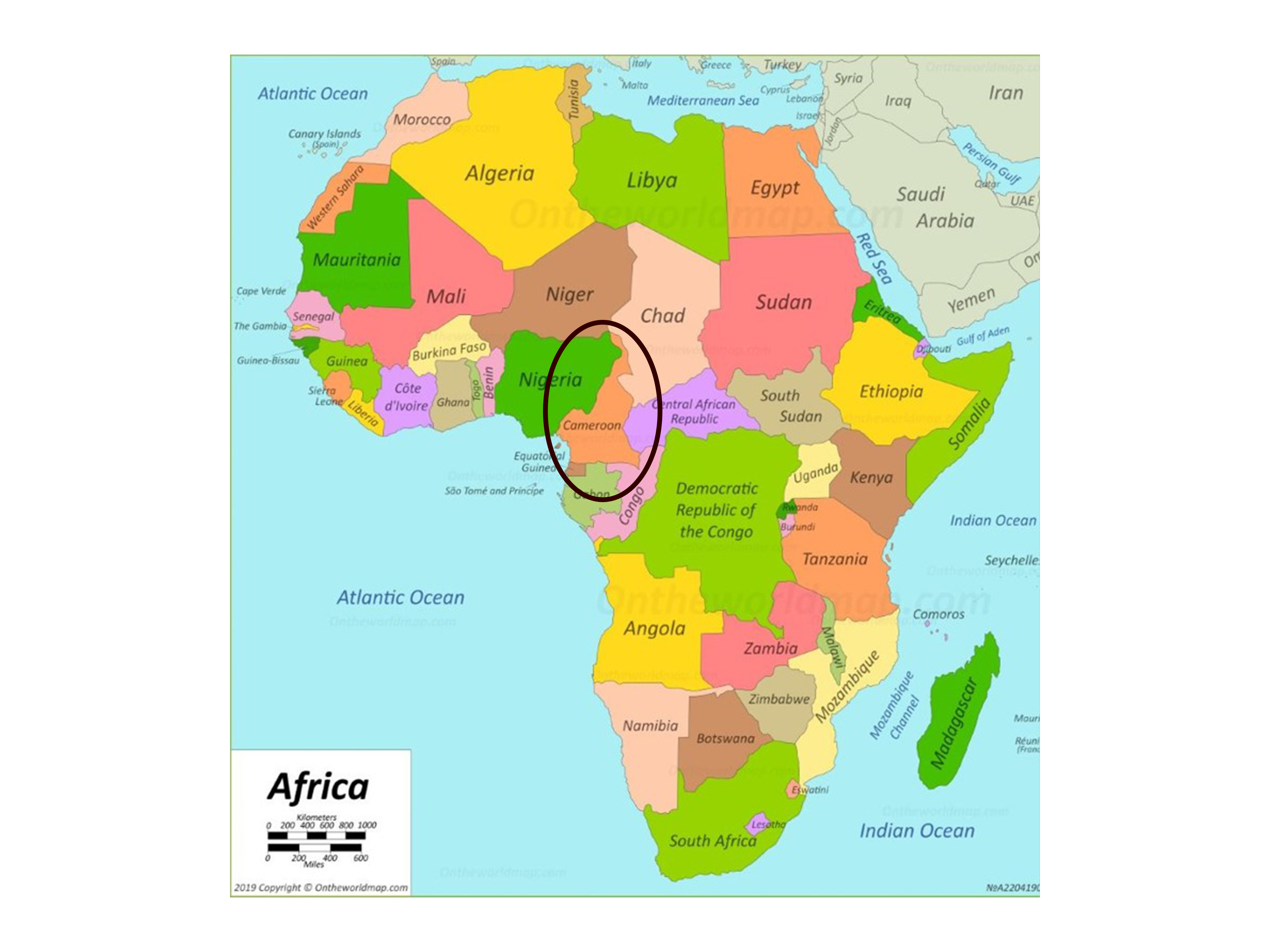 Map showing Cameroon in Central Africa
