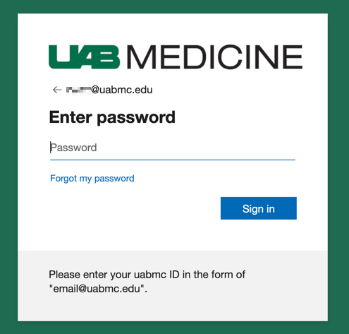 UABMC Password Screen