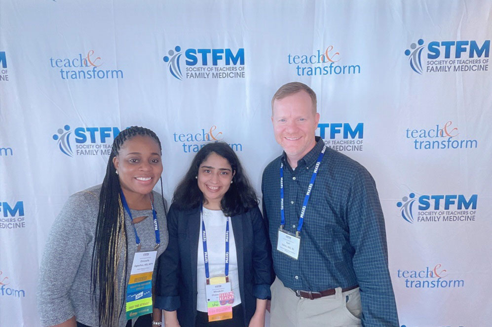 Omosefe Ogbeifun, M.D., recipient of the STFM Faculty for Tomorrow Scholarship (right), with Minakshi Shukla, M.D. and Earl Salser, Jr., M.D.