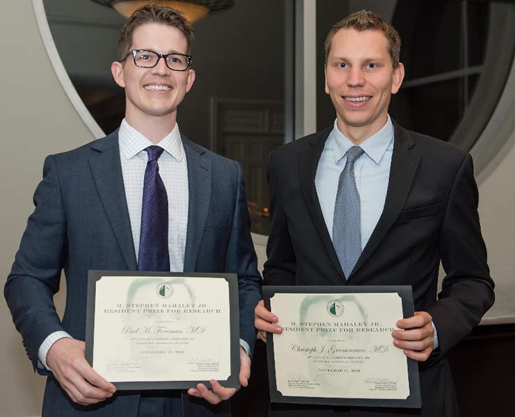 Drs. Christoph J. Griessenauer and Paul Foreman are awarded the the M. Stephen Mahaley, Jr., M.D., Ph.D., Endowed Award in Neurological Surgery Research at the 2016 J. Garber Galbraith, M.D., Scientific Session and Lecture.
