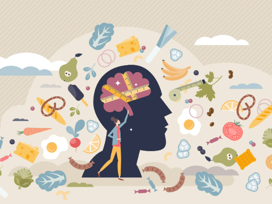 photo of brain surrounded by various food