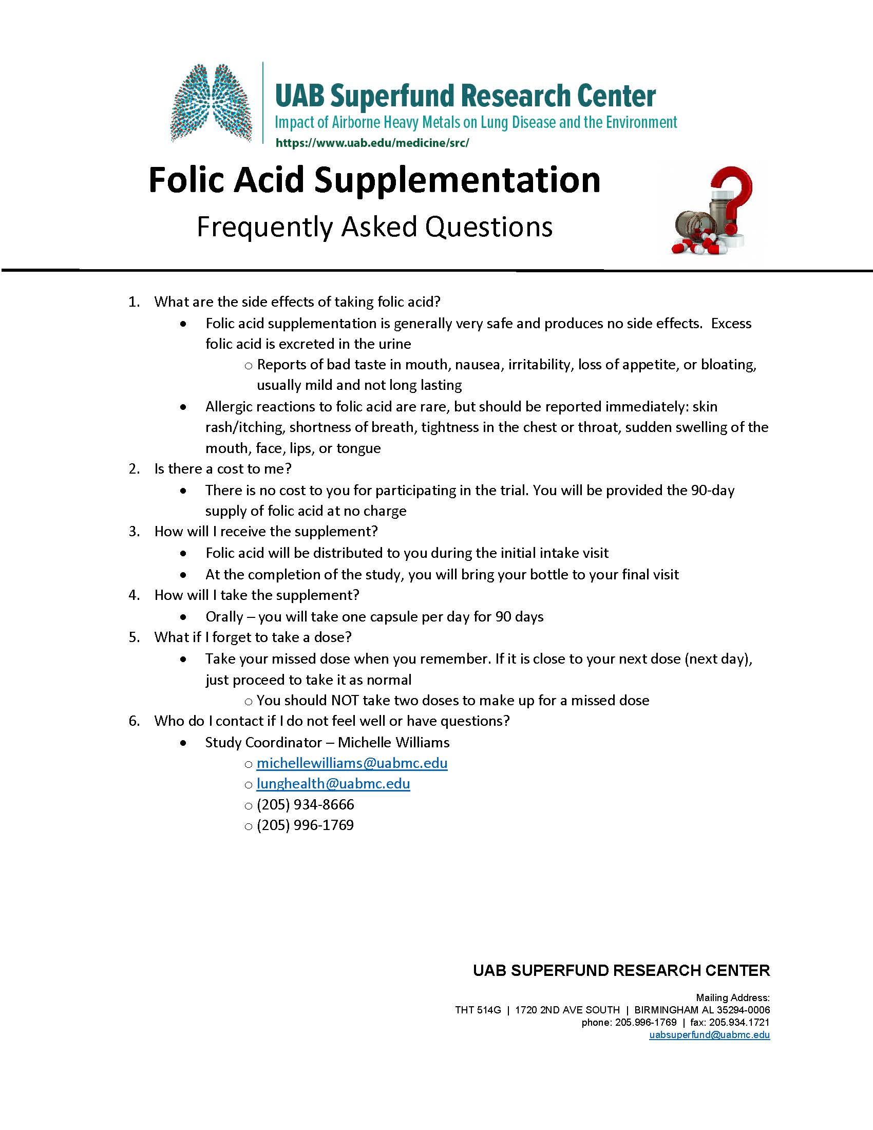 Folic Acid FAQ - Superfund Research Center