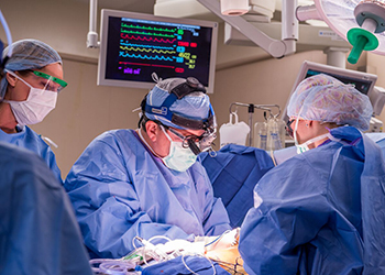 Division of Cardiothoracic Surgery Director James Davies, M.D., performs surgery in the OR at UAB Hospital.