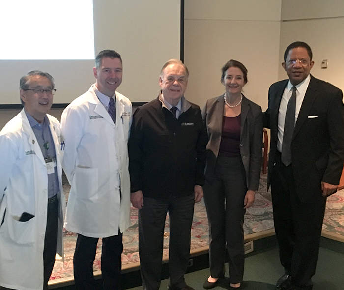 Drs. Herbert Chen, Gregory Kennedy, Kirby I. Bland and Selwyn Vickers attend the 2019 Kirby I. Bland, M.D., Visiting Lectureship, where Dr. Mary T. Hawn spoke as this year's visiting professor. (Photo courtesy of Megan Yeatts)
