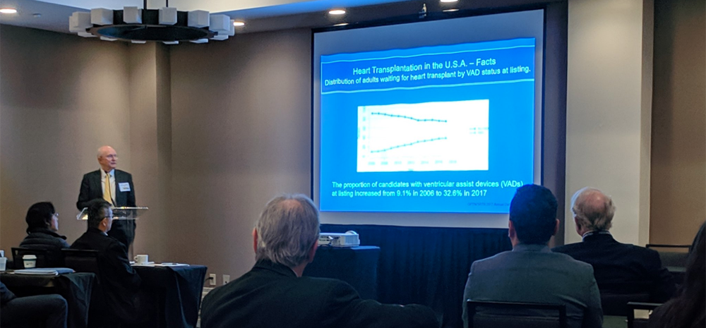 The Division of Cardiothoracic Surgery's Dr. Christopher McGregor discusses how researchers might evaluate and choose patients for future clinical trials at UAB's 2019 "Pathways to Clinical Xenotransplantation" conference at the Hilton Birmingham at UAB on Friday, March 22. (Photo by Daniel Bracker)