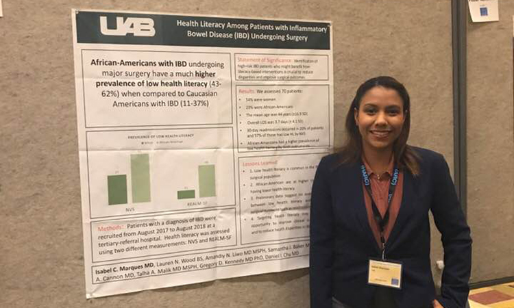 Dr. Isabel Marques presents her winning research poster at the Health Literacy Annual Research Conference in Bethesda, Maryland.