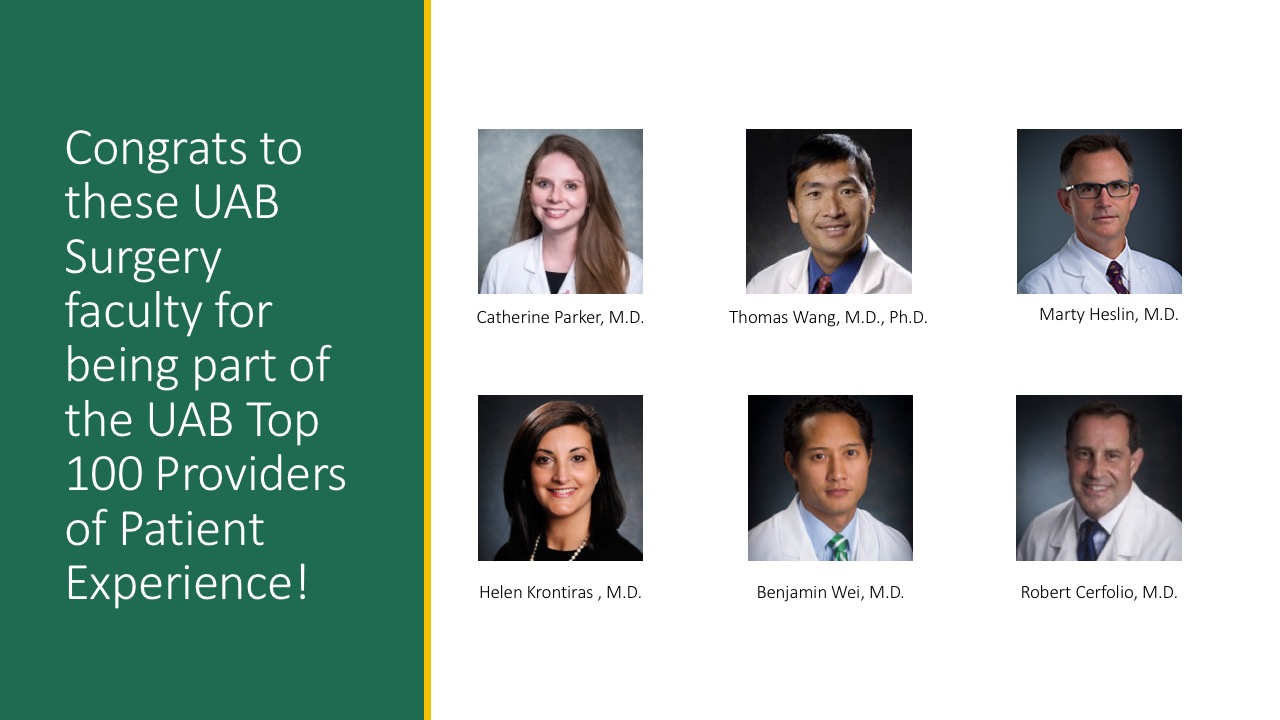 Congratulations to the following faculty members who were listed in the 2017 Top 100 Providers for Patient Care, as ranked by overall MPCAHPS rating of 0-10.