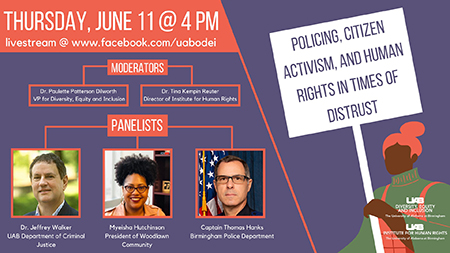 Copy of Policing Citizen Activism and Human Rights in Times of Distrust June 11 4 pm 3 panelists keep space for headshots and names co moderators Dr. Paulette Patterson Dilworth Vice President for Diversit11
