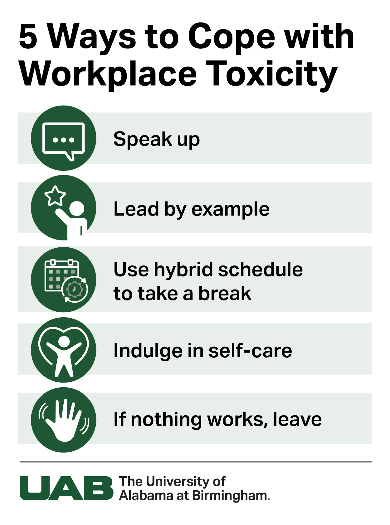 Infographic listing five steps to cope with workplace toxicity