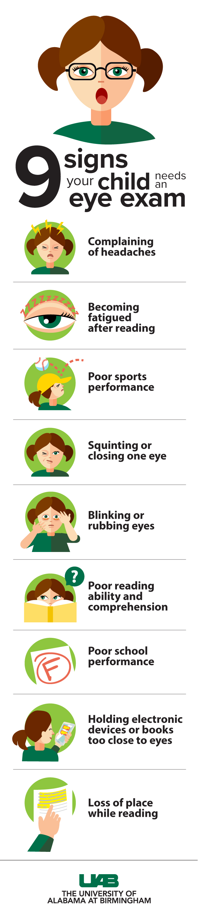 simplified 9 signs child may need eye exam graphic