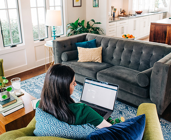 A girl working remotely in her home