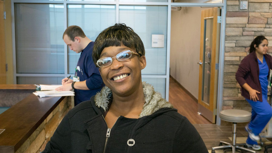 Patient smiling during the Gift of Sight event.