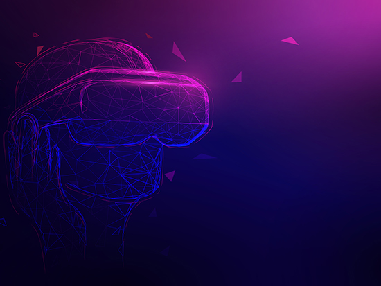A figure wears a virtual reality headset in this illustration