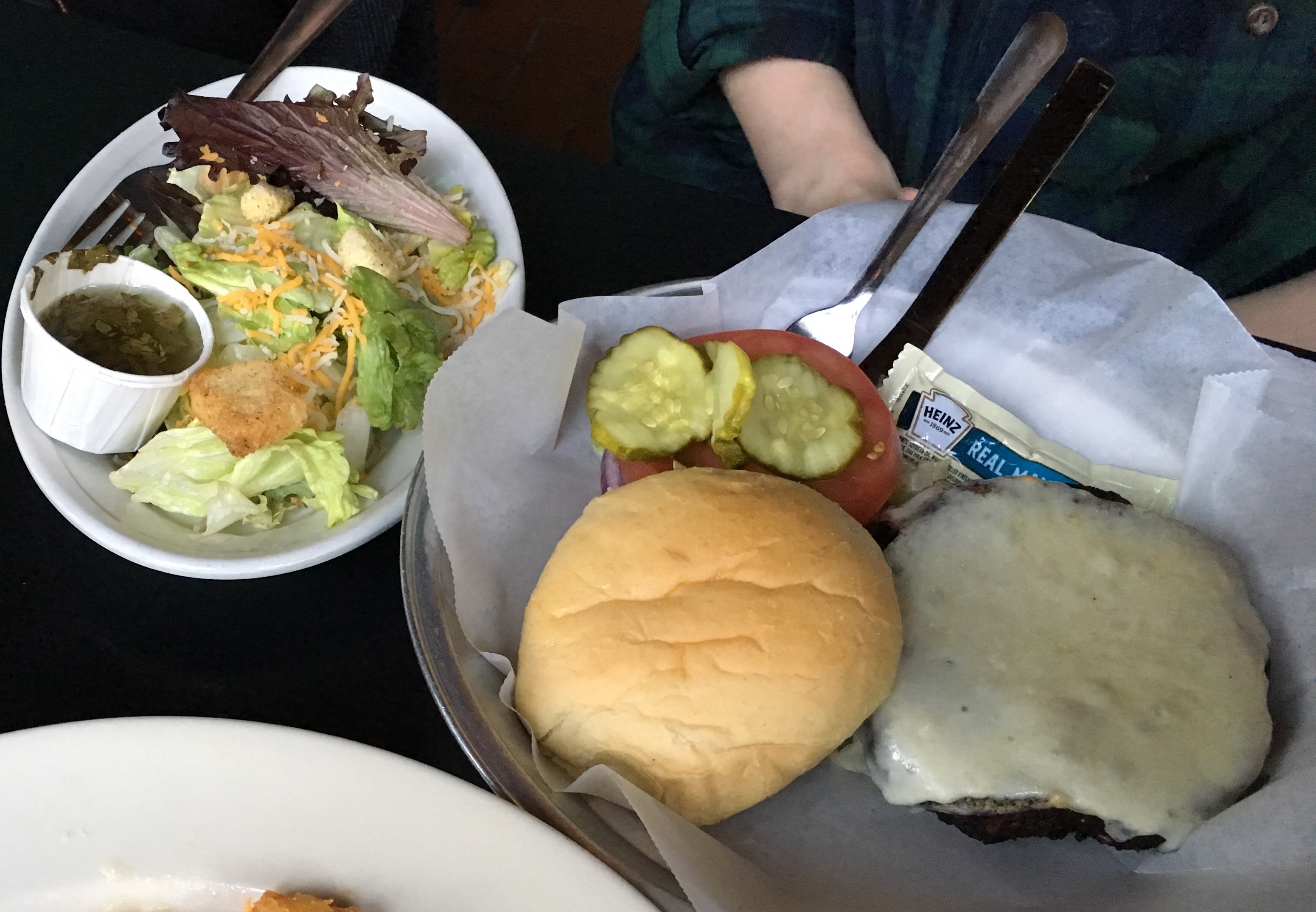 The black bean burger and small salad at Rojo. (Photo by Tessa Case).