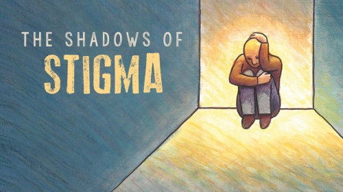 Illustration of man hiding at dead end of hallway; headline: The Shadows of Stigma